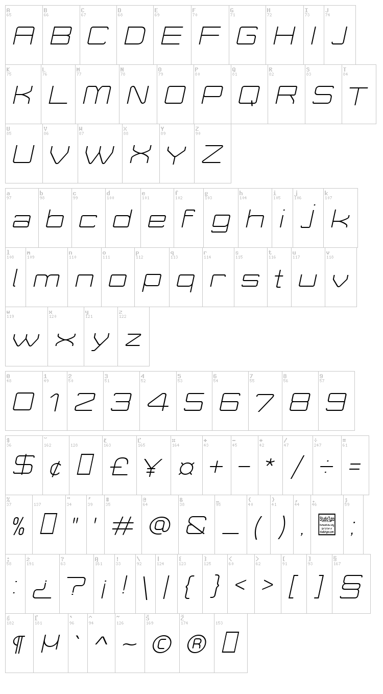 Move-X font map